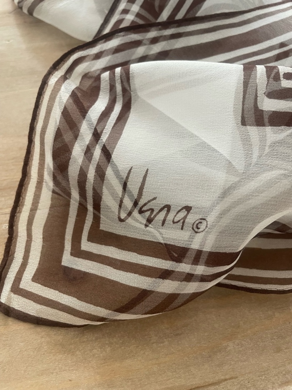 Vena Neuman Brown & Cream Geometric Silk Scarf